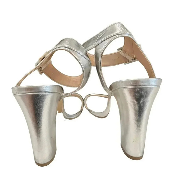 Nina Solange My  Silver Metallic Rhinestone Ankle Strap Chunky Heel Women's 9 M - Picture 3 of 7